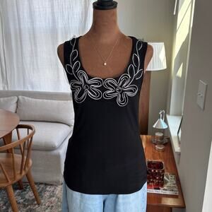 90s Vintage CDW Creative Design Works Floral Embroidered Mesh Tank Top Petite M